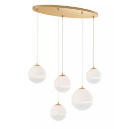 BERRY SOSPENSIONE OVALE 5 LUCI METALLO CROMO O ORO CON SFERE IN VETRO LAMPADINE ATTACCO E27 MODERNA 2