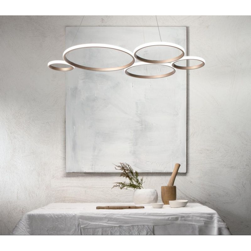 POIS LAMPADARIO SOSPENSIONE GRIGIO O ORO LED 60W 6000LM MODERNA LUCE DIFFUSA ONDALUCE CICIRIELLO - Cristalensi Shop Online