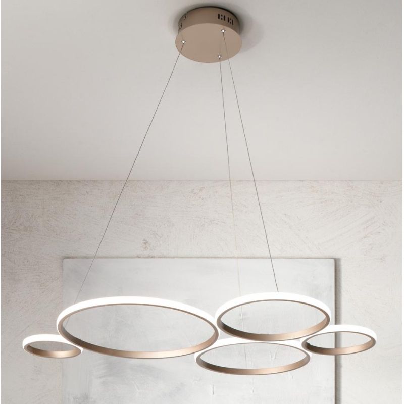 POIS LAMPADARIO SOSPENSIONE GRIGIO O ORO LED 60W 6000LM MODERNA LUCE DIFFUSA ONDALUCE CICIRIELLO - Cristalensi Shop Online