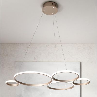 POIS LAMPADARIO SOSPENSIONE GRIGIO O ORO LED 60W 6000LM MODERNA LUCE DIFFUSA ONDALUCE CICIRIELLO - Cristalensi Shop Online