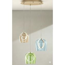 PINTA SOSPENSIONE 3 LUCI IN METALLO NERO CON DIFFUSORI IN VETRO COLORATO LED 25W LUCE 3000K MODERNA ONDALUCE CICIRIELLO - Crista