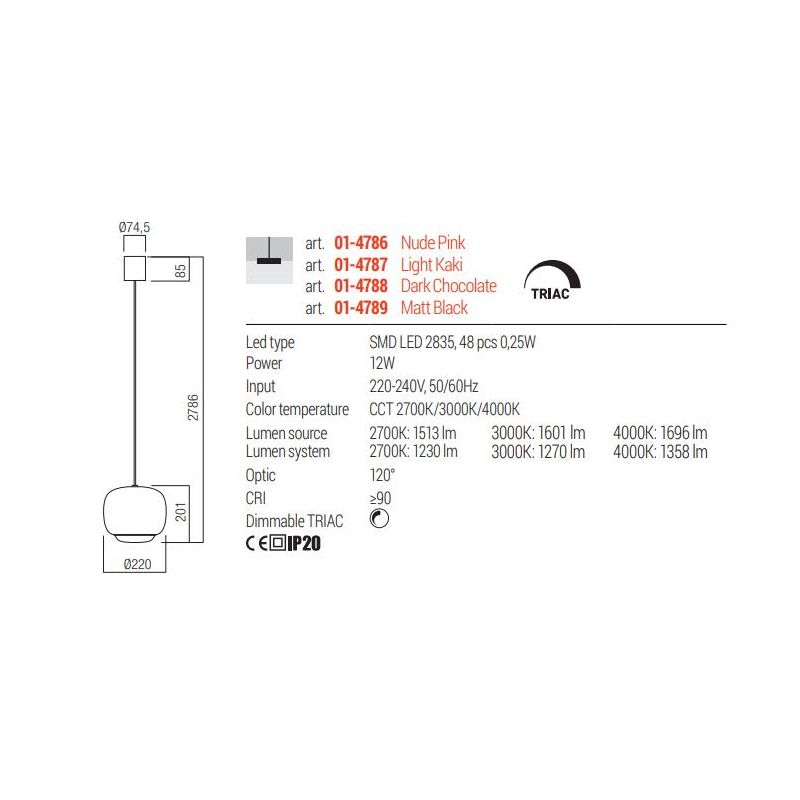 DUBBO SOSPENSIONE IN 4 COLORI CON LED INTEGRATO LUCE CCT 2700K-3000K-4000K DIMMERABILE IN 4 MISURE