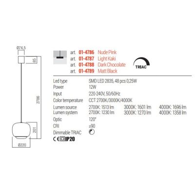 DUBBO SOSPENSIONE IN 4 COLORI CON LED INTEGRATO LUCE CCT 2700K-3000K-4000K DIMMERABILE IN 4 MISURE