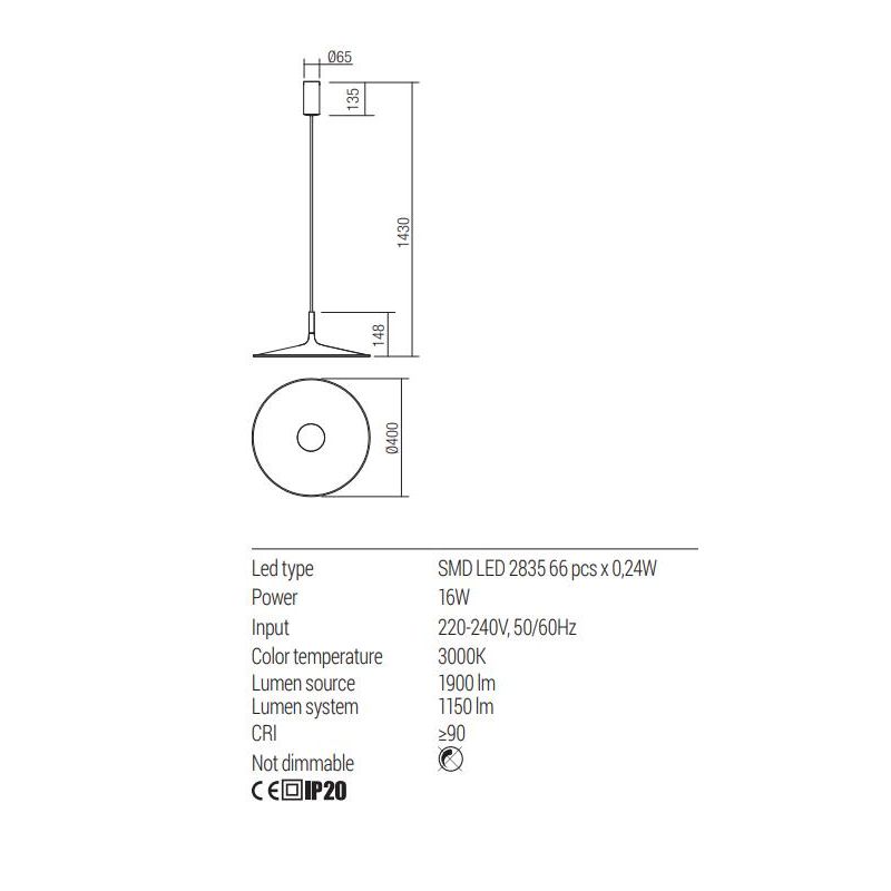 KAI SOSPENSIONE SINGOLA A LED CON PIATTO IN 2 MISURE LUCE 3000K METALLO 5 COLORI MODERNA