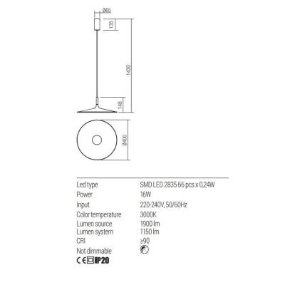 KAI SOSPENSIONE SINGOLA A LED CON PIATTO IN 2 MISURE LUCE 3000K METALLO 5 COLORI MODERNA