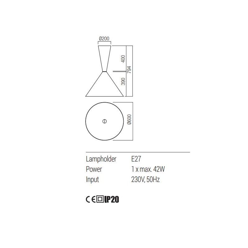 KONOS PLAFONIERA A CONO IN ALLUMINIO 6 COLORI IN 2 MISURE CON LAMPADINA ATTACCO E27 DESIGN MODERNO