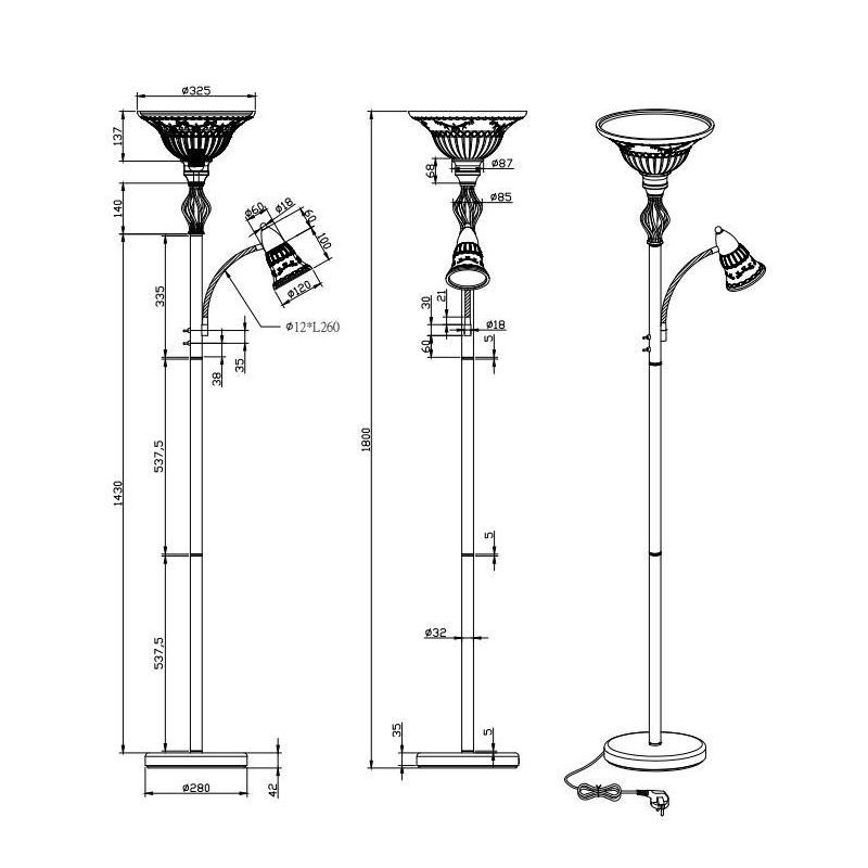 RUSTICA LAMPADA DA TERRA CLASSICA CON DOPPIA LUCE IN METALLO RUGGINE E VETRO SABBIATO BIANCO TRIO LIGHTING - Cristalensi Shop On