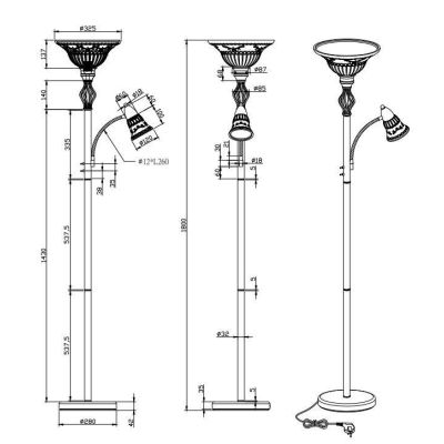 RUSTICA LAMPADA DA TERRA CLASSICA CON DOPPIA LUCE IN METALLO RUGGINE E VETRO SABBIATO BIANCO TRIO LIGHTING - Cristalensi Shop On