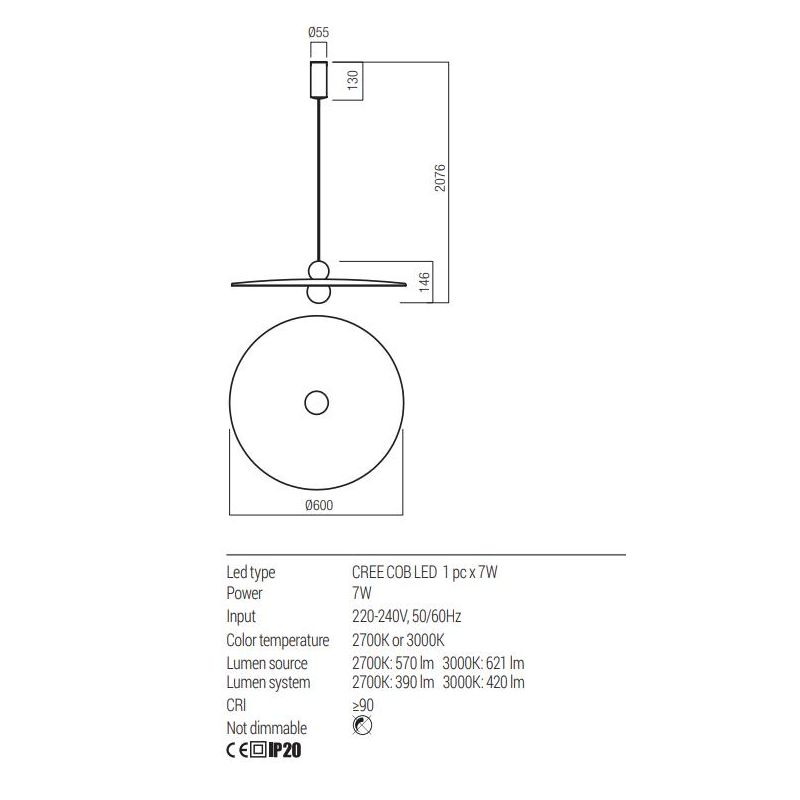 NUWA LAMPADARIO IN FELTRO FONOASSORBENTE D60 CM IN 4 COLORI LED 7W LUCE 2700K-3000K MODERNO