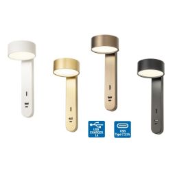 SADES APPLIQUE ORIENTABILE LED 6W LUCE 3000K CON 2 PORTE USB IN ALLUMINIO 4 COLORI DESIGN MODERNO