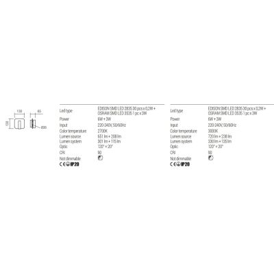 QUDA APPLIQUE QUADRATA CON LUCE ORIENTABILE LED 6W+3W LUCE 2700K O 3000K IN ALLUMINIO 5 COLORI MODERNA