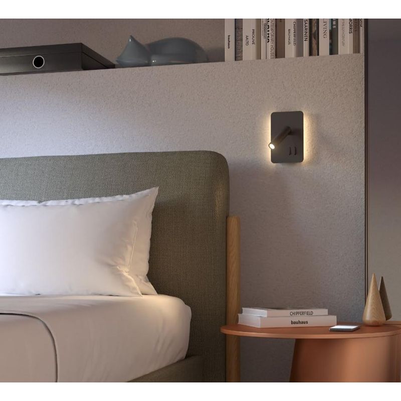 QUDA APPLIQUE RETTANGOLARE LUCE ORIENTABILE PORTE USB LED 6W+3W LUCE 2700K O 3000K IN ALLUMINIO 5 COLORI