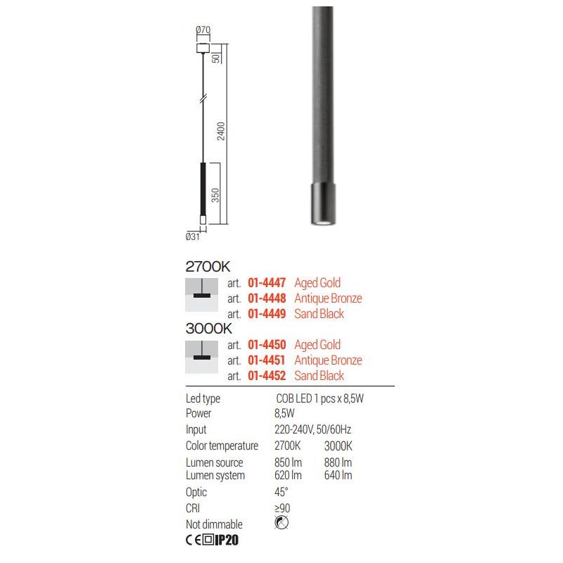 DRILL SOSPENSIONE SINGOLA CON LED 8,5W LUCE 2700K O 3000K IN ALLUMINIO 3 COLORI DESIGN MODERNO
