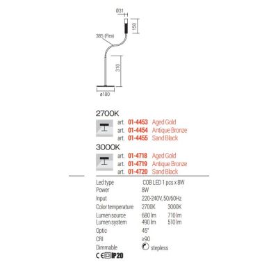 DRILL LAMPADA DA TAVOLO CON BRACCIO FLESSIBILE LED 8W LUCE 2700K O 3000K DIMMERABILE 3 COLORI MODERNA