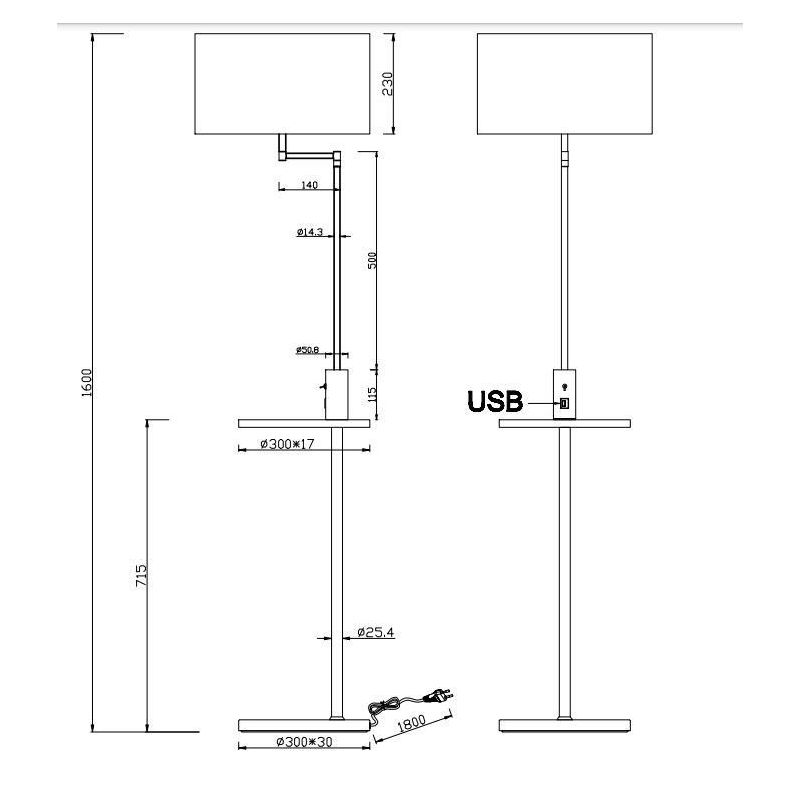 CLAAS PIANTANA MODERNA CON SNODO,MENSOLA E PORTA USB IN METALLO NERO O NICHEL CON PARALUME TESSUTO TRIO LIGHTING - Cristalensi S