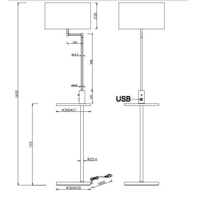 CLAAS PIANTANA MODERNA CON SNODO,MENSOLA E PORTA USB IN METALLO NERO O NICHEL CON PARALUME TESSUTO TRIO LIGHTING - Cristalensi S