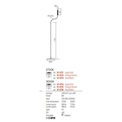 DRILL PIANTANA 3 COLORI CON BRACCIO FLESSIBILE LED 8W LUCE 2700K O 3000K DIMMERABILE MODERNA