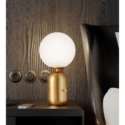 HELIOS LUMETTO ORO O NERO CON SFERA IN VETRO SOFFIATO BIANCO 2 MISURE LAMPADINA E14 O E27 MODERNO