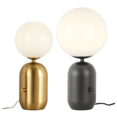 HELIOS LUMETTO ORO O NERO CON SFERA IN VETRO SOFFIATO BIANCO 2 MISURE LAMPADINA E14 O E27 MODERNO