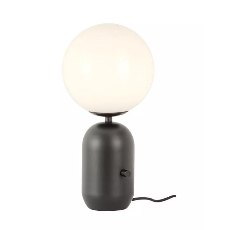 HELIOS LUMETTO ORO O NERO CON SFERA IN VETRO SOFFIATO BIANCO 2 MISURE LAMPADINA E14 O E27 MODERNO