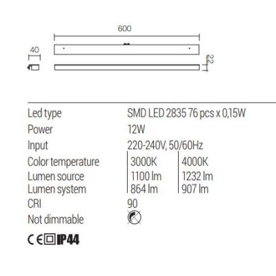 ERMES LAMPADA CON AGGANCIO A SPECCHIO CM 120-CM90-CM60 LED LUCE 3000K O 4000K IP44 IN ALLUMINIO CROMO