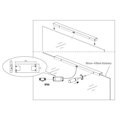 ERMES LAMPADA CON AGGANCIO A SPECCHIO CM 120-CM90-CM60 LED LUCE 3000K O 4000K IP44 IN ALLUMINIO CROMO