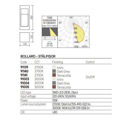 TOSS PALETTO DA GIARDINO IN CEMENTO 3 COLORI IP65 LED INTEGRATO LUCE 2700K-3000K 2 MISURE DESIGN MODERNO