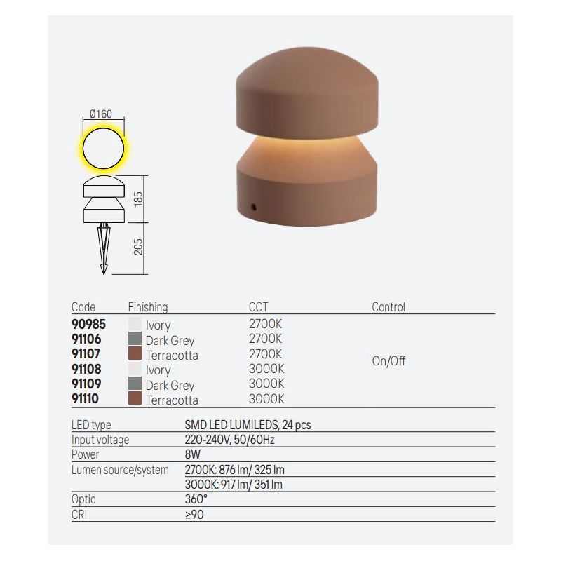 CLIFF PALETTO SEGNAPASSO LED DA ESTERNO IN CEMENTO 3 COLORI IP65 LUCE 2700K-3000K 2 MISURE CON PICCHETTO
