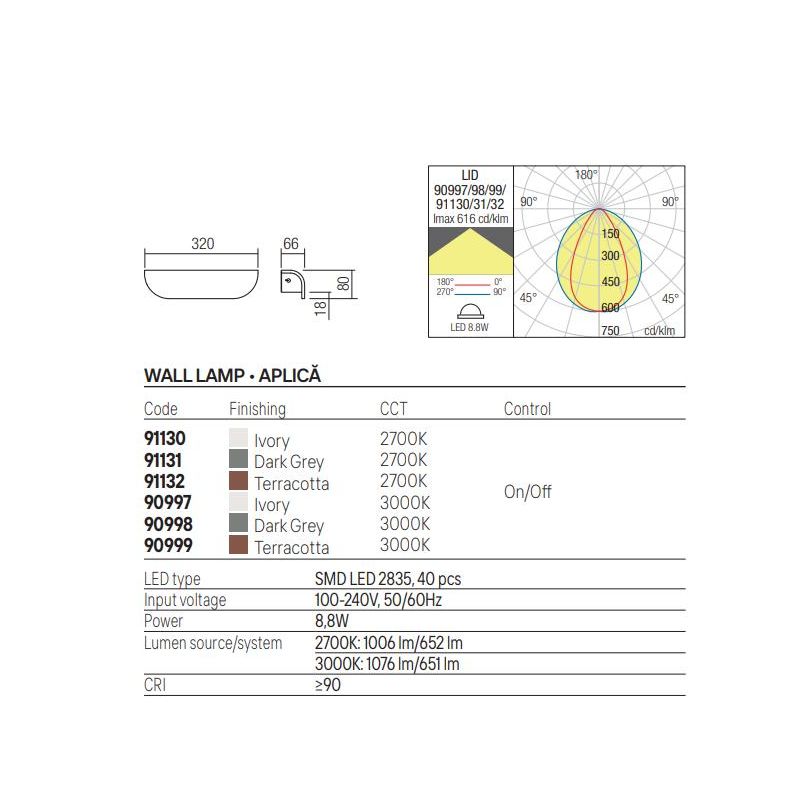 LID LAMPADA DA PARETE DA ESTERNO IN CEMENTO 3 COLORI IP65 LED INTEGRATO LUCE 2700K-3000K MODERNA