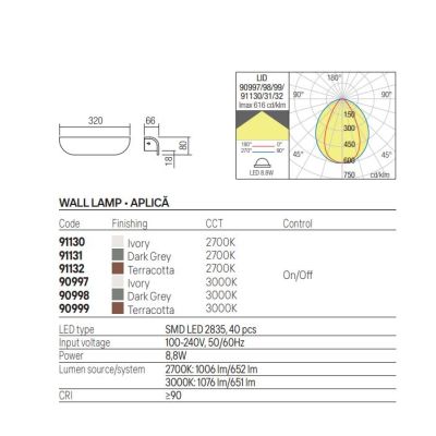 LID LAMPADA DA PARETE DA ESTERNO IN CEMENTO 3 COLORI IP65 LED INTEGRATO LUCE 2700K-3000K MODERNA