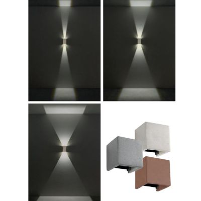 PETRA APPLIQUE CUBO 12X12 IN CEMENTO 3 COLORI IP54 LED 12W LUCE 2700K-3000K FLUSSO REGOLABILE DA ESTERNO