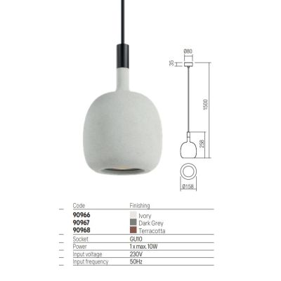 POTTER SOSPENSIONE SINGOLA IN CEMENTO D15,8 CM 3 COLORI IP65 DA ESTERNO LAMPADINA ATTACCO GU10