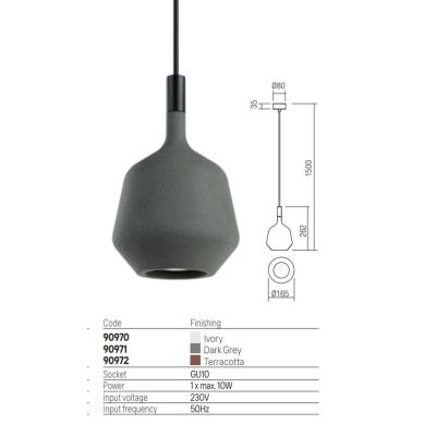 POTTER SOSPENSIONE SINGOLA IN CEMENTO D16,5 CM 3 COLORI IP65 DA ESTERNO LAMPADINA ATTACCO GU10