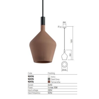 POTTER SOSPENSIONE SINGOLA IN CEMENTO D15,5 CM 3 COLORI IP65 DA ESTERNO LAMPADINA ATTACCO GU10