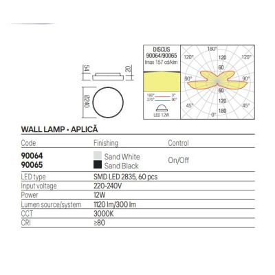 DISCUS APPLIQUE ROTONDA DA ESTERNO IP65 BIANCA O NERA LED 12W LUCE 3000K D24 CM DESIGN MODERNO