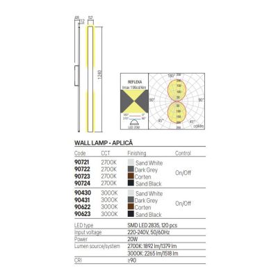 REFLEXA APPLIQUE LINEARE 2 MISURE IP54 LED INTEGRATO LUCE INDIRETTA 2700K-3000K 4 COLORI MODERNA