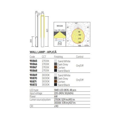 REFLEXA APPLIQUE LINEARE IP54 IN 2 MISURE CON LED INTEGRATO LUCE INDIRETTA 2700K-3000K 4 COLORI