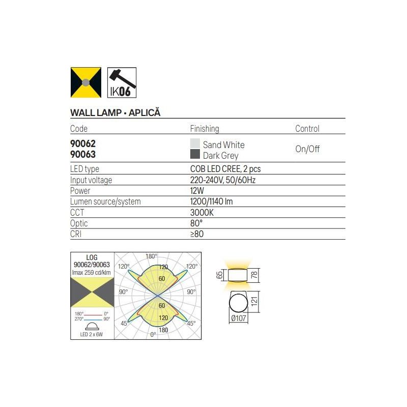 LOG APPLIQUE DA ESTERNO D10 CM BIEMISSIONE IP65 LED 12W LUCE 3000K ALLUMINIO BIANCO O ANTRACITE MODERNA