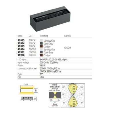 AROOS APPLIQUE DA ESTERNO L20 CM 3 COLORI IP65 LED 14,5W LUCE 2700K-3000K BIEMISSIONE LUCE