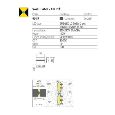 MITIC APPLIQUE DA ESTERNO GRIGIA IP54 LED 14,7W LUCE 3000K TRIPLA EMISSIONE, RETTANGOLARE MODERNA
