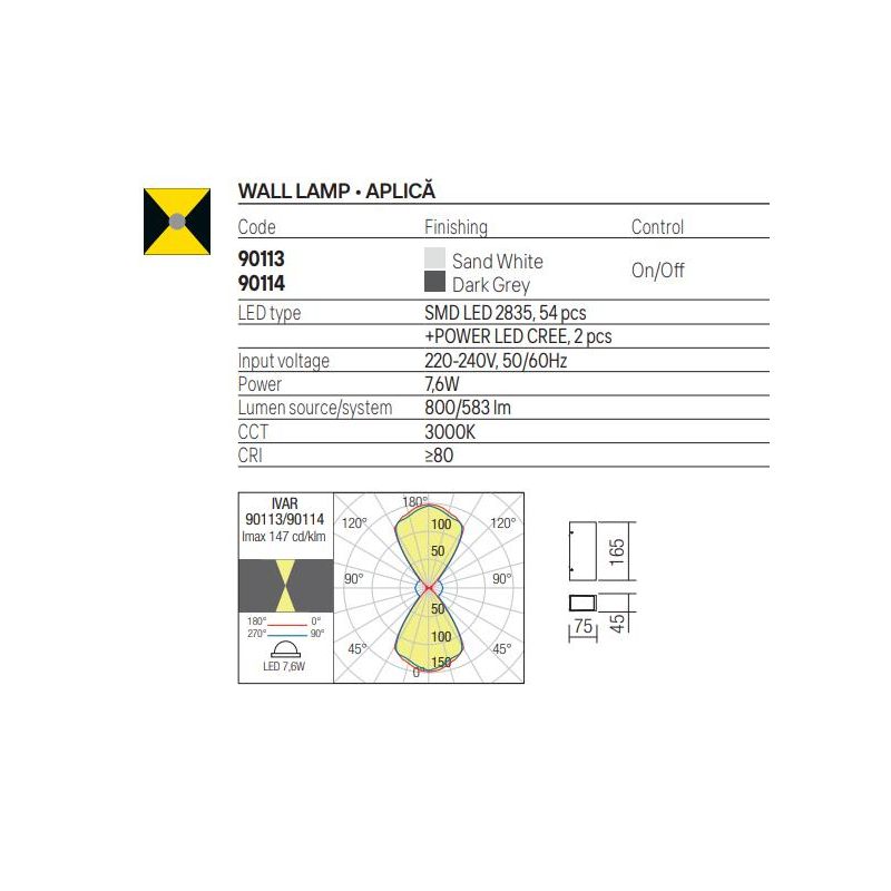 IVAR LAMPADA DA ESTERNO IP54 LED 7,6W LUCE 3000K TRIPLA EMISSIONE, DESIGN MODERNO RETTANGOLARE