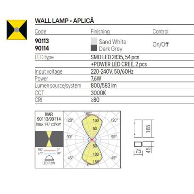 IVAR LAMPADA DA ESTERNO IP54 LED 7,6W LUCE 3000K TRIPLA EMISSIONE, DESIGN MODERNO RETTANGOLARE