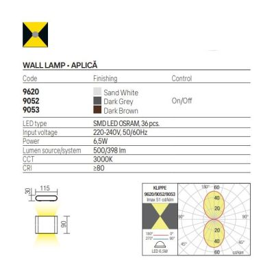 KLIPPE LAMPADA DA PARETE A LED IN 3 MISURE LUCE 3000K BIEMISSIONE IP54 ALLUMINIO BIANCO,MARRONE E ANTRACITE