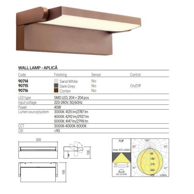 FLIP APPLIQUE ORIENTABILE DA ESTERNO A LED IP65 LUCE CCT 3000K-4000K-5000K  IN ALLUMINIO 3 COLORI