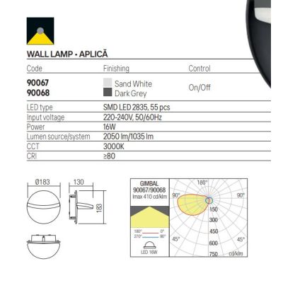 GIMBAL APPLIQUE ROTONDA ORIENTABILE IP65 LED 16W LUCE 3000K IN ALLUMINIO BIANCO O GRIGIO DA ESTERNI