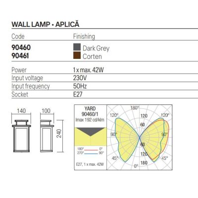 YARD MEZZA LANTERNA GRIGIA O CORTEN IP44 IN ALLUMINIO CON DIFFUSORE IN VETRO LAMPADINA ATTACCO E27