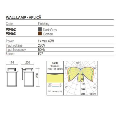 YARD LAMPADA DA PARETE GRIGIA O CORTEN IP44 IN ALLUMINIO CON DIFFUSORE IN VETRO LAMPADINA ATTACCO E27