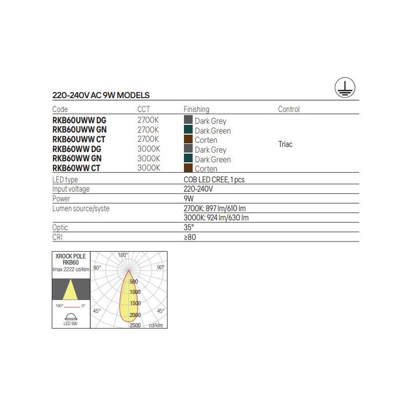 XROCK PALETTO DA GIARDINO H60 CM IP65 CON LUCE ORIENTABILE LED 9W LUCE 2700K-3000K ALLUMINIO 3 COLORI