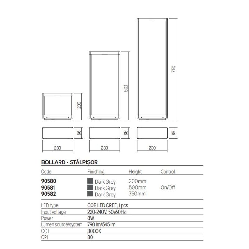 WAKE PALI DA GIARDINO IN 3 MISURE IP65 LED 8W LUCE 3000K ALLUMINIO COLORE ANTRACITE DESIGN MODERNO