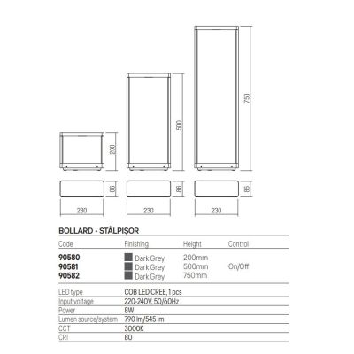 WAKE PALI DA GIARDINO IN 3 MISURE IP65 LED 8W LUCE 3000K ALLUMINIO COLORE ANTRACITE DESIGN MODERNO